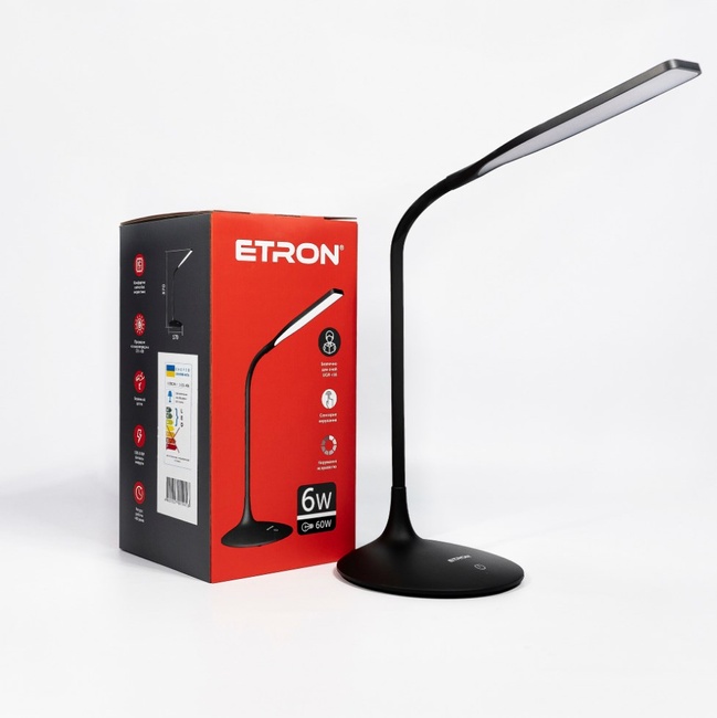 Лампа настольная светодиодная ETRON Desk Lamp delta 6W 4200K Black USD (1-EDL-406), Черный, Черный