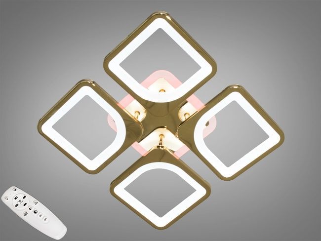 Потолочная люстра с диммером и LED подсветкой, цвет золото, 80W