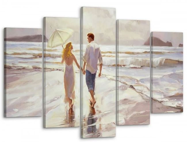 Модульна картина у вітальню / спальню "Закохана пара на березі моря" 5 частин 80 x 140 см (MK50103)