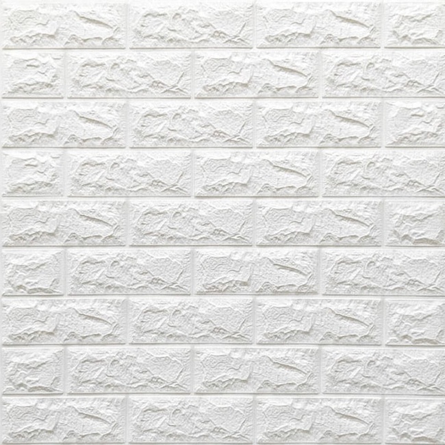 Панель стеновая самоклеющаяся декоративная 3D под кирпич белый 700x770x7мм (001-7), Белый, Белый