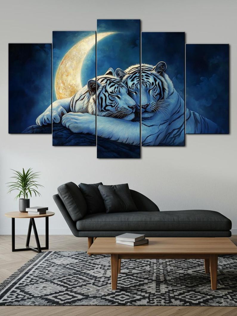 Модульная картина MAKO " Белые тигры под луной " 80x125 см MK50625