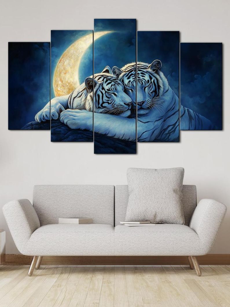 Модульная картина MAKO " Белые тигры под луной " 80x125 см MK50625