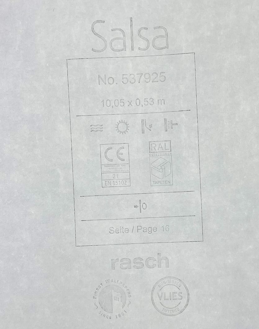 Шпалери вінілові на флізеліновій основі Rasch Salsa бірюзовий 0,53 х 10,05м (537925)