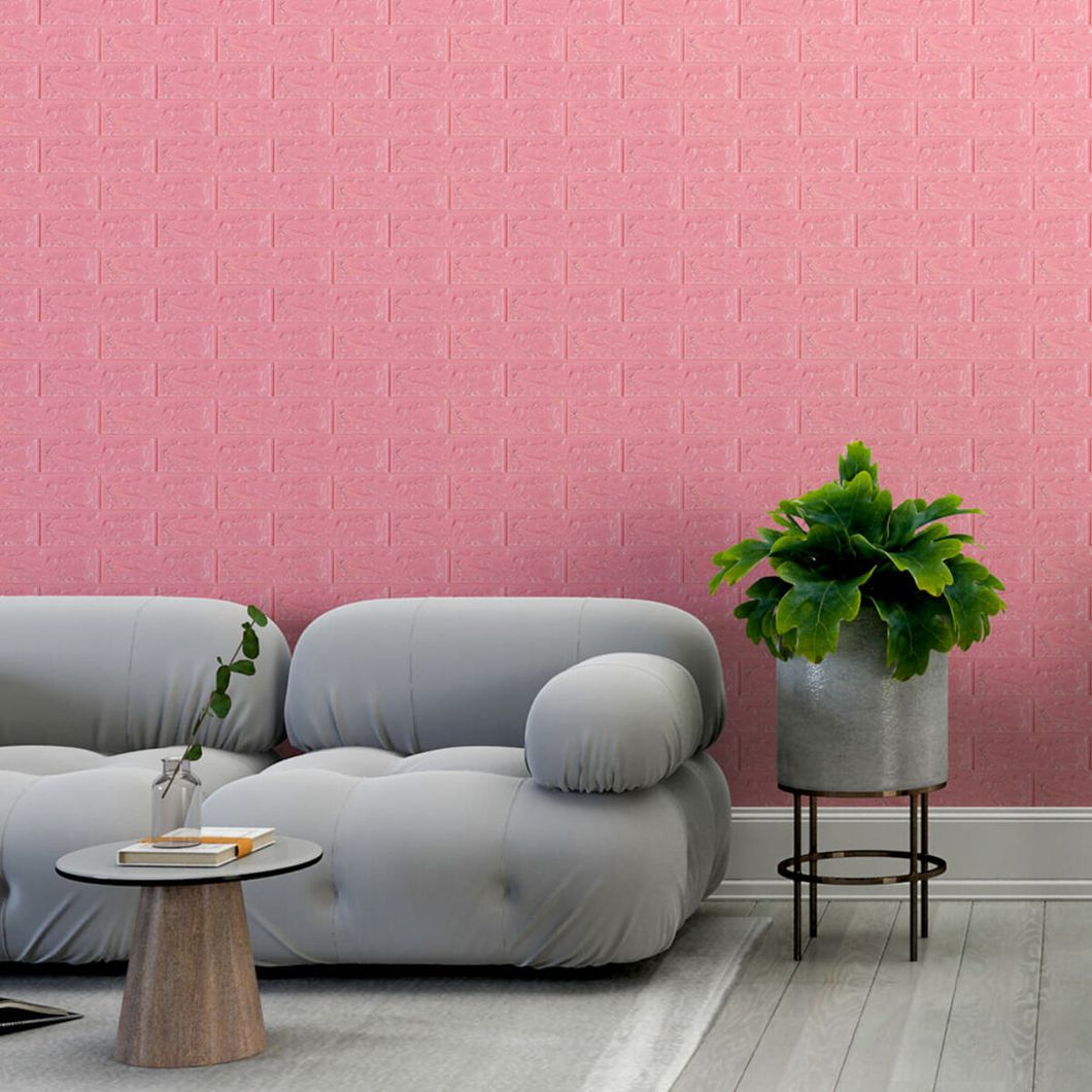 Панель стінова самоклеюча декоративна 3D під цеглу Рожевий 700х770х7мм (004), Рожевий, Рожевий