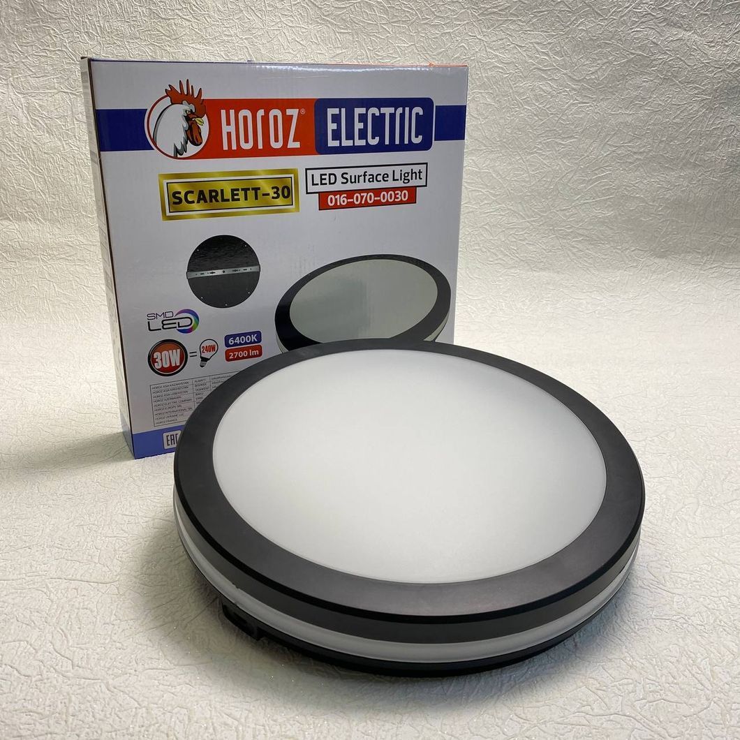 SKARLET-30 016 0710 0030 020 светильник накладной LED 30W 6400K 2700lm 170-265v d-300*h55mm IP65LED 30W 6400k 2700lm 170-265v d-300*h55mm IP65 чёрный накладной, Черный, Черный