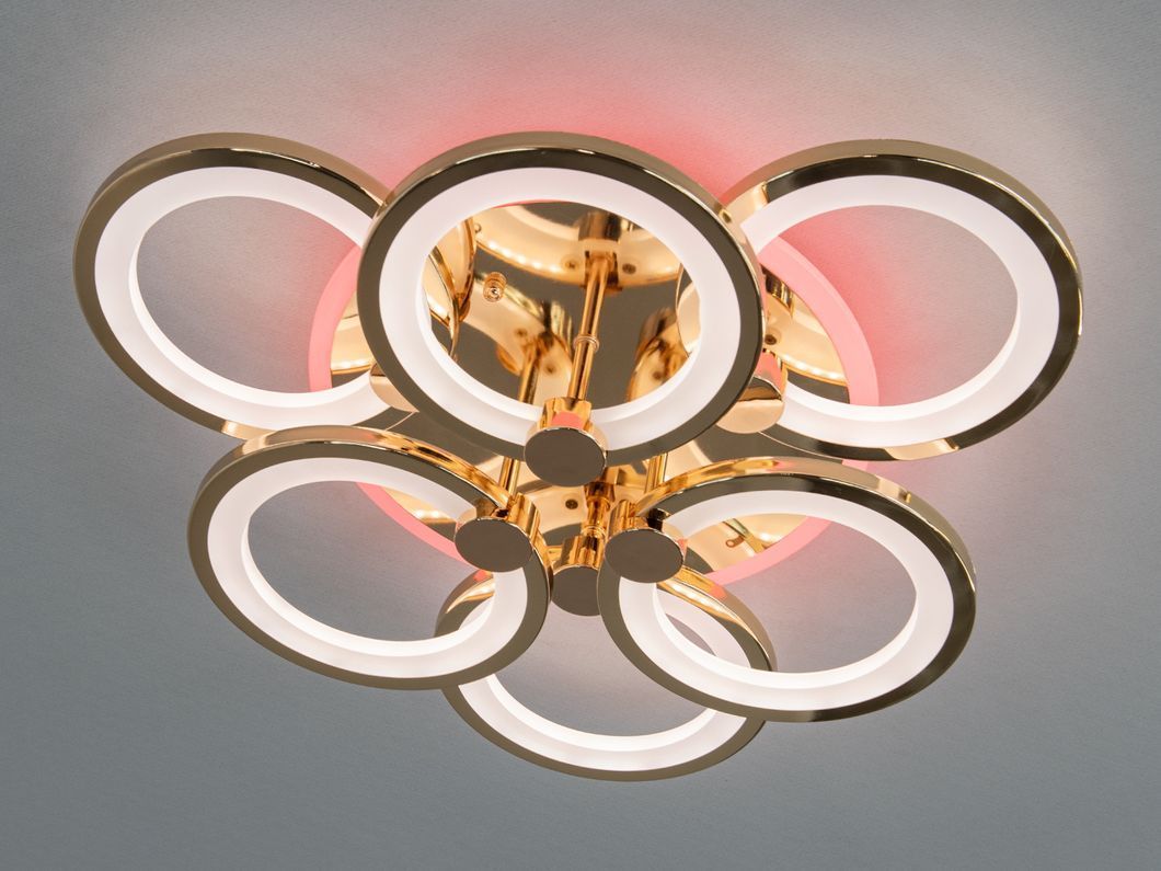 Потолочная люстра с диммером и LED подсветкой, цвет золото, 85W