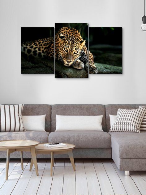 Модульна картина у вітальню/спальню для інтер'єру "Леопард" 3 частини 53 x 100 см (MK30244_E)