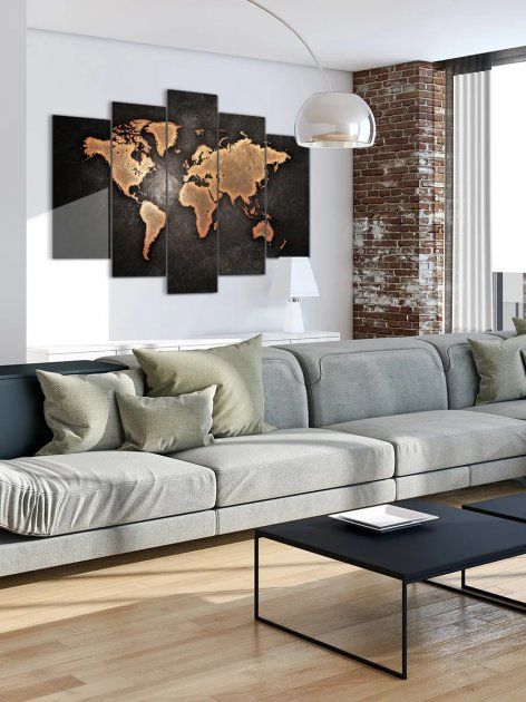 Модульна картина у вітальню/спальню "Карта світу в коричневих тонах" 5 частин 80 x 140 см (MK50044)