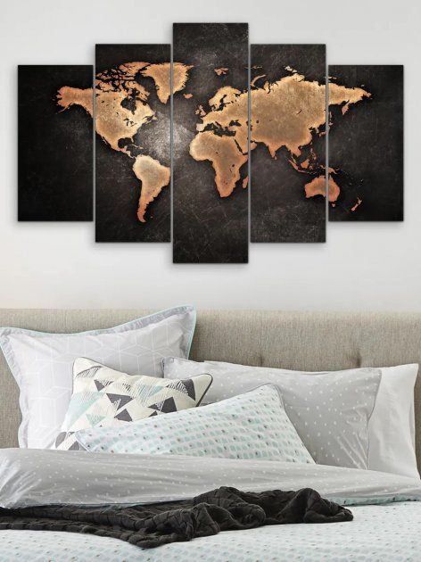 Модульна картина у вітальню/спальню "Карта світу в коричневих тонах" 5 частин 80 x 140 см (MK50044)