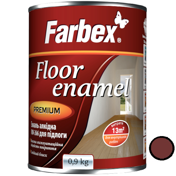 Емаль алкідна для підлоги ТМ Farbex червоно-коричнева 0,9 кг (205304), Коричневий, Коричневий