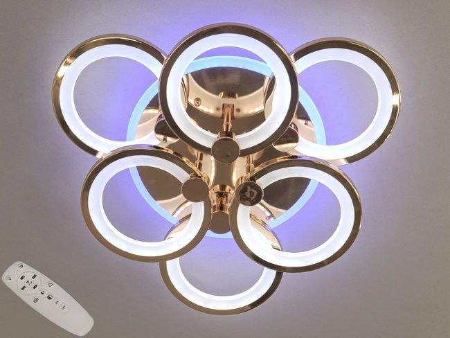Потолочная люстра с диммером и LED подсветкой, цвет золото, 85W