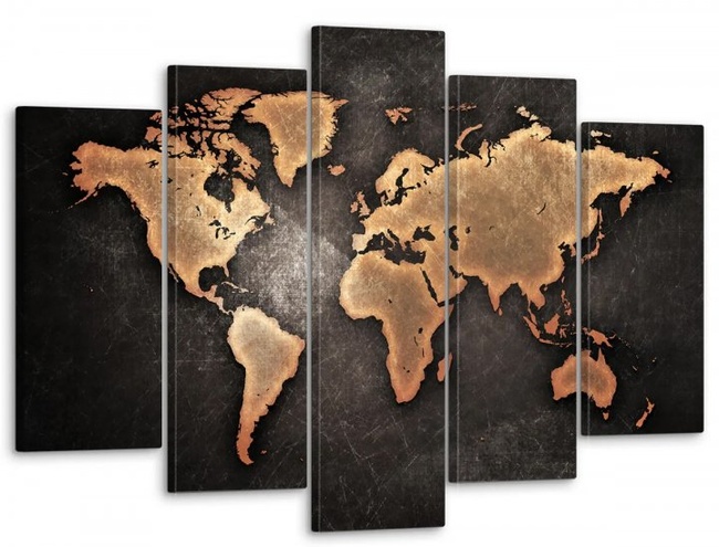 Модульная картина в гостиную/спальню "Карта мира в коричневых тонах" 5 частей 80 x 140 см (MK50044)
