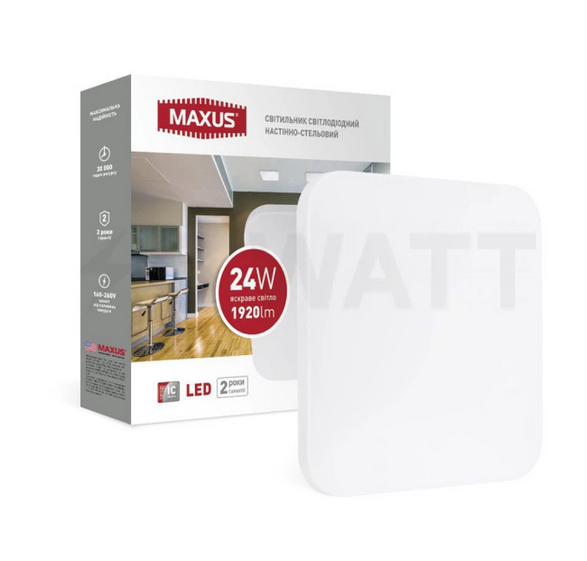 Настінно-стельовий світильник MAXUS 24W 4100K S (1-MCL-2441-01-S), Білий, Білий