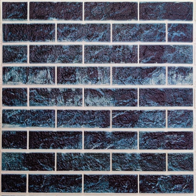 Панель стеновая самоклеющаяся декоративная 3D под кирпич морской микс 700x770x5мм (143), Синий, Синий