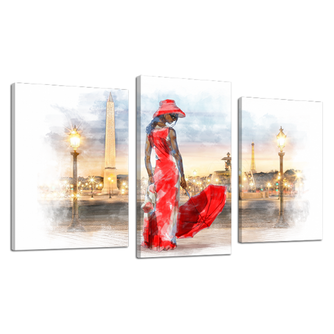 Модульна картина DK Place Дама в червоному 3 частини 53 x 100 см (512_3)