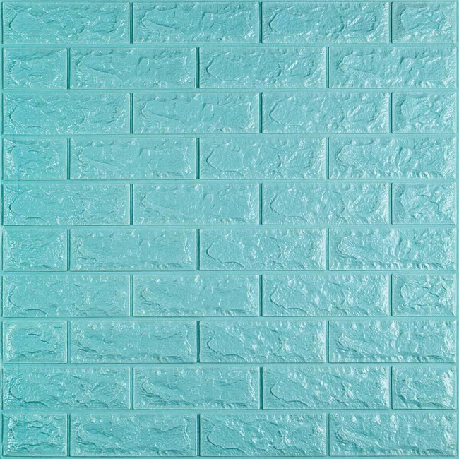 Панель стеновая самоклеящаяся декоративная 3D под кирпич Бирюза 700х770х7мм (002-7), Бирюзовый, Бирюзовый