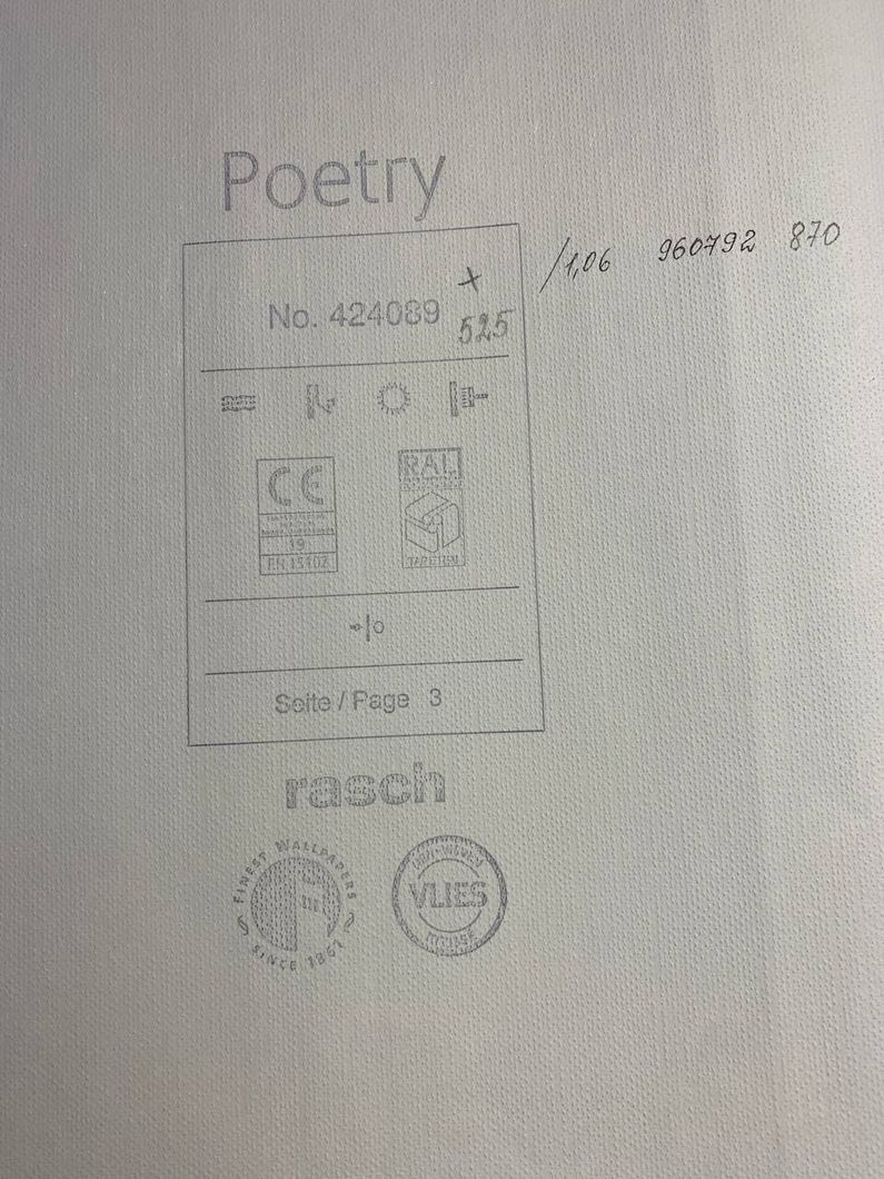 Шпалери вінілові на флізеліновій основі Rasch Poetry сірий 1,06 х 10,05м (960792)
