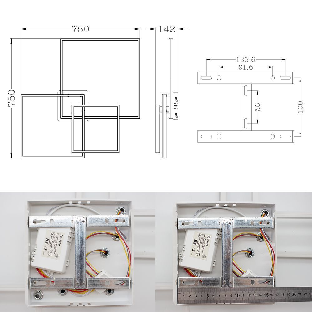 Керована світлодіодна люстра COCO 120W 3S-SMART-750x750x142-WHITE-220-IP20, Білий