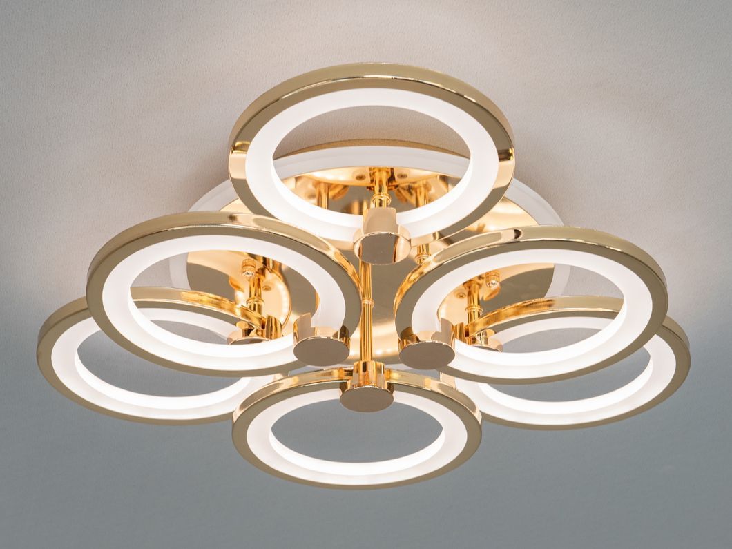 Стельова люстра з диммером і LED підсвічуванням, колір золото, 85W