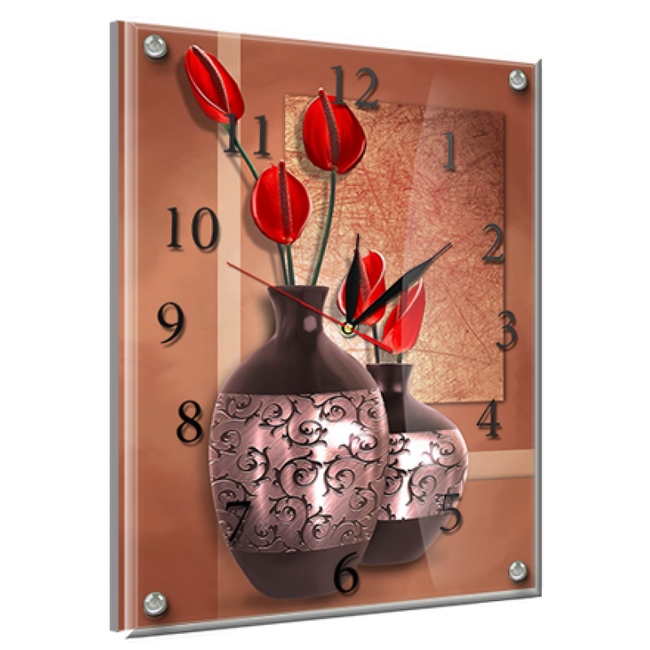 Годинник-картина під склом Червоні квіти 30 см х 40 см (8427 - К - 517)