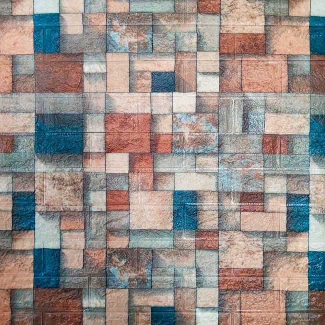 Панель стеновая самоклеющаяся декоративная 3D под кирпич Цветная мозаика 700х770х4мм (350), Разные цвета, Разные цвета