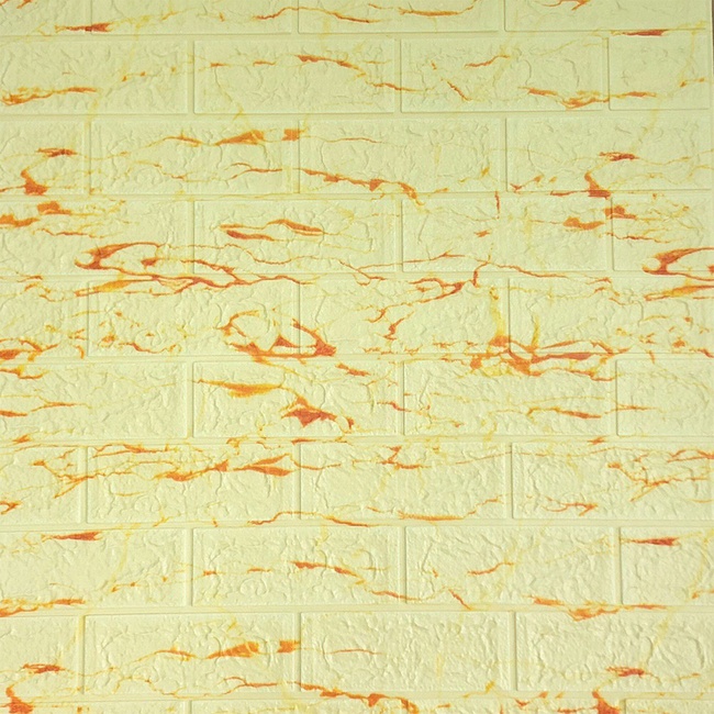 Панель стеновая самоклеящаяся декоративная 3D под бежево-оранжевый кирпич (023), Бежевый, Бежевый