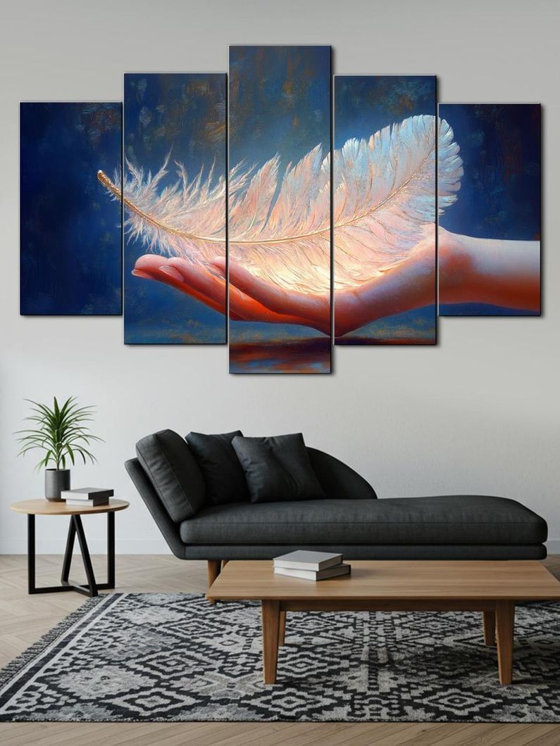 Модульная картина MAKO " Перо в ладони" 80x125 см MK50577