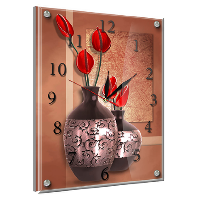 Годинник-картина під склом Червоні квіти 30 см х 40 см (8427 - К - 517)