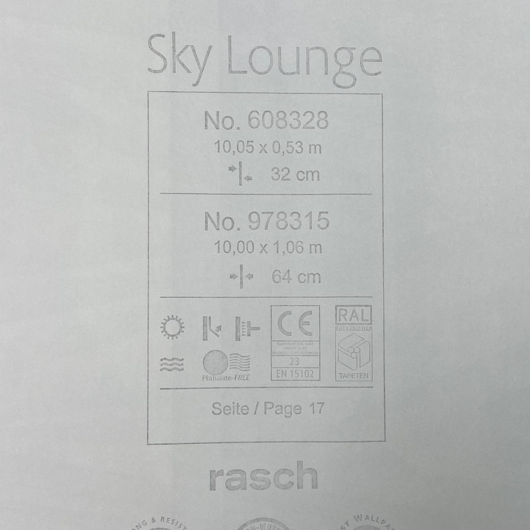 Обои виниловые на флизелиновой основе серо-бежевый Rasch Sky Lounge 1,06 х 10,05м (978315)