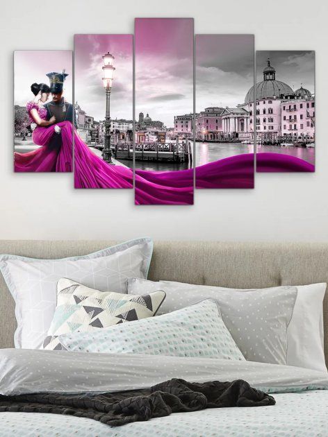Модульная картина в гостиную/спальню "Романтическая пара в Венеции" 5 частей 80 x 140 см (MK50153)