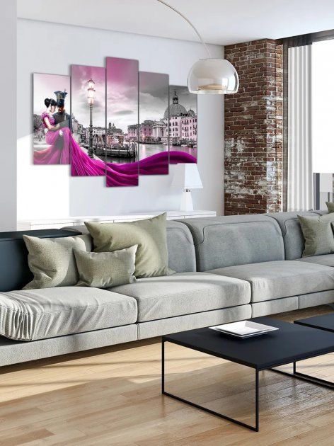 Модульная картина в гостиную/спальню "Романтическая пара в Венеции" 5 частей 80 x 140 см (MK50153)