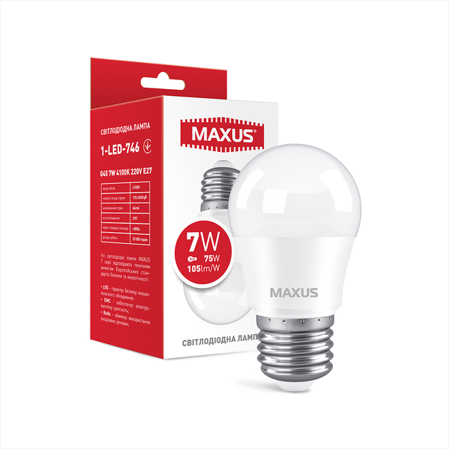Світлодіодна MAXUS 1-LED-746 G45 7W 4100K 220V E27
