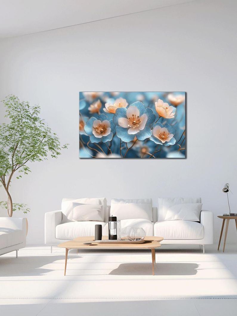 Картина на холсте МАKO " Нежные розово-голубые цветы " 60x100 см MK10601
