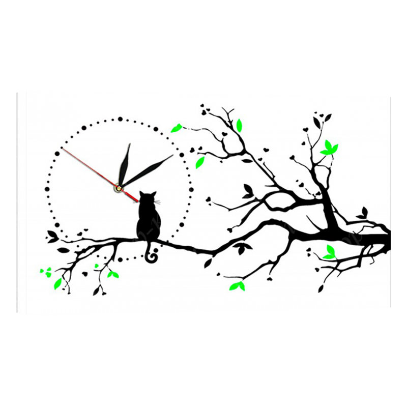 Годинник настінний на полотні без скла Кот на дереві 30 см х 53 см (3866 - СН-42)