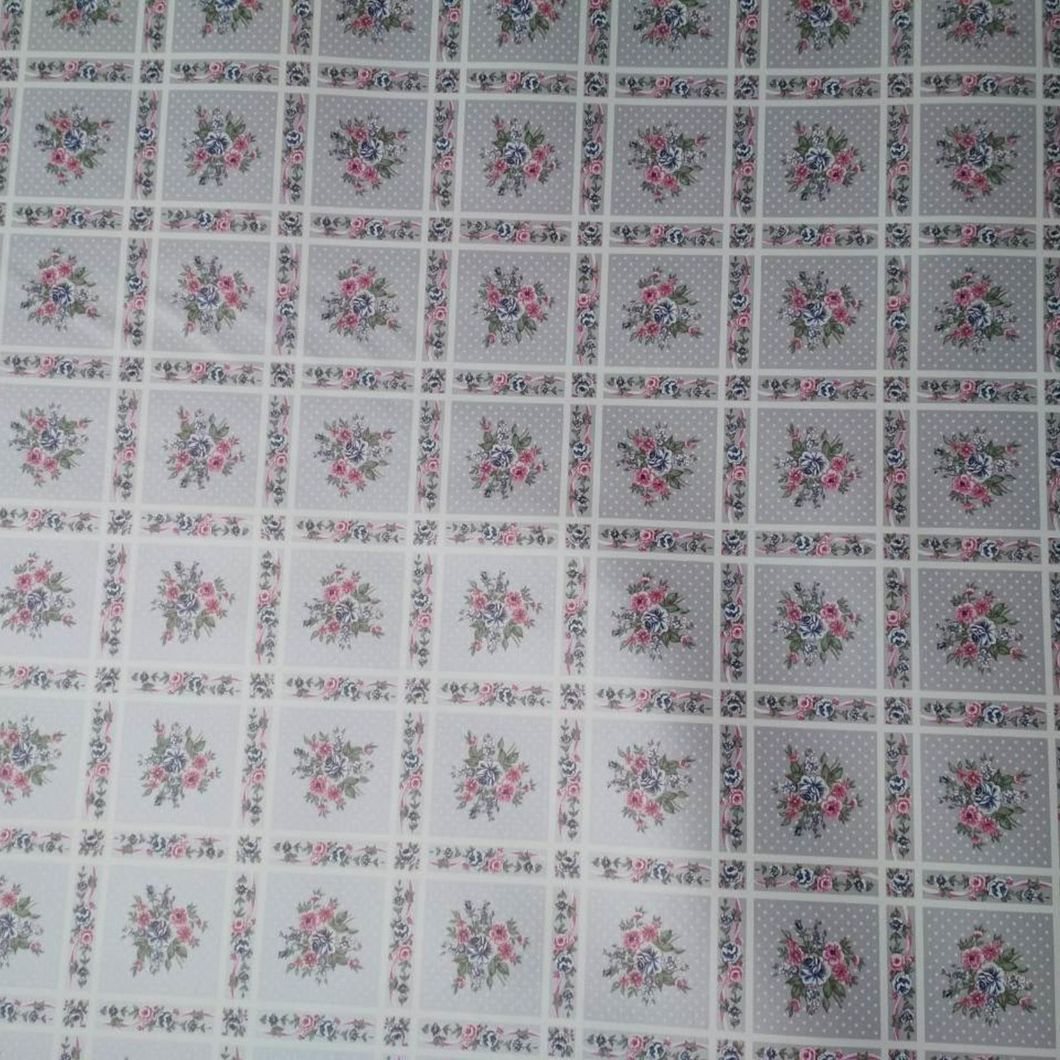 Клейонка на стіл ПВХ на нетканій основі Орнамент квіти сірий 1,37 х 1м (100-018), Серый, Сірий