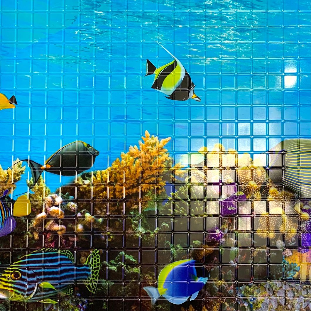 Панель стеновая декоративная пластиковая мозаика ПВХ "Подводный мир" 957 мм х 480 мм (599пм), Синий, Синий
