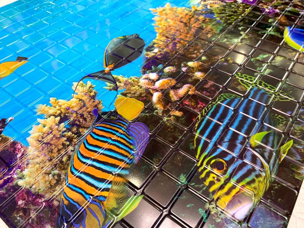 Панель стеновая декоративная пластиковая мозаика ПВХ "Подводный мир" 957 мм х 480 мм (599пм), Синий, Синий