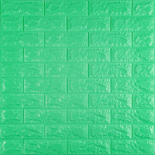 Панель стеновая самоклеющаяся декоративная 3D под кирпич зелёный 700x770x7мм (012-7), Зелёный, Зелёный