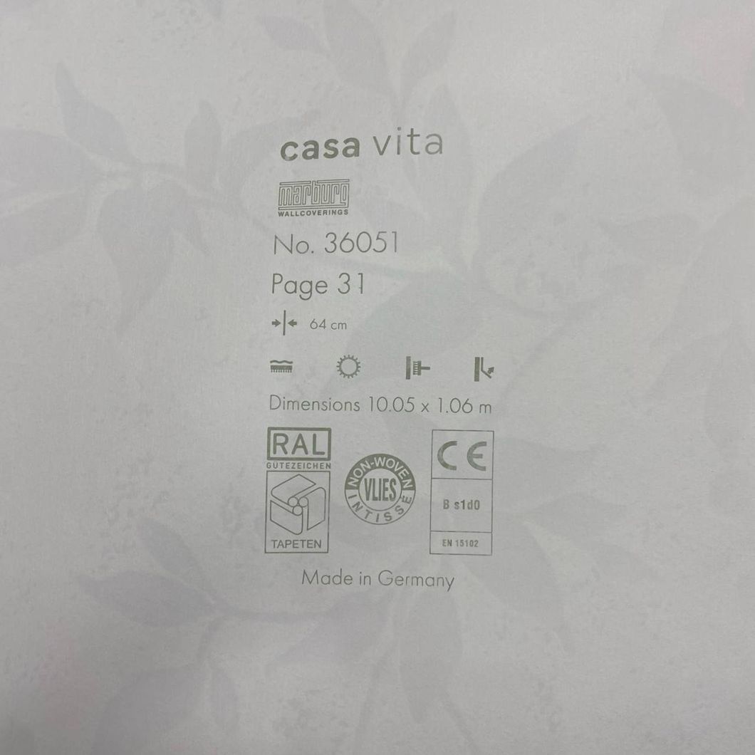 Шпалери вінілові на флізеліновій основі бежеві Marburg Casa Vita 1,06 х 10,05м (36051)