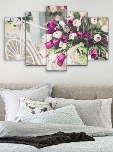 Модульна картина у вітальню / спальню "Тюльпани" 5 частин 80 x 140 см (MK50154)