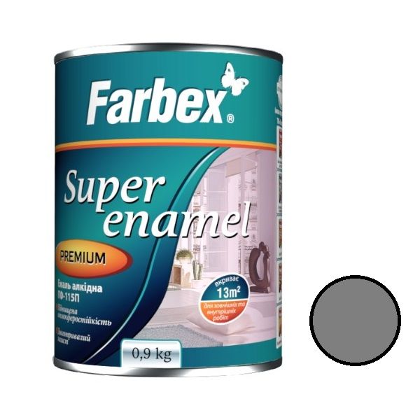 Эмаль алкидная краска серая ТМ Farbex 0,9 кг (109665), Серый, Серый