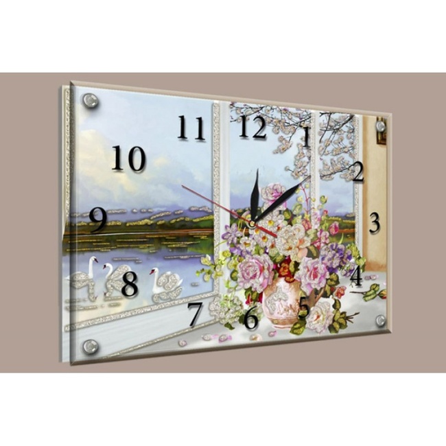 Часы-картина под стеклом Цветы в вазе 30 см х 40 см (8429 - К - 273)