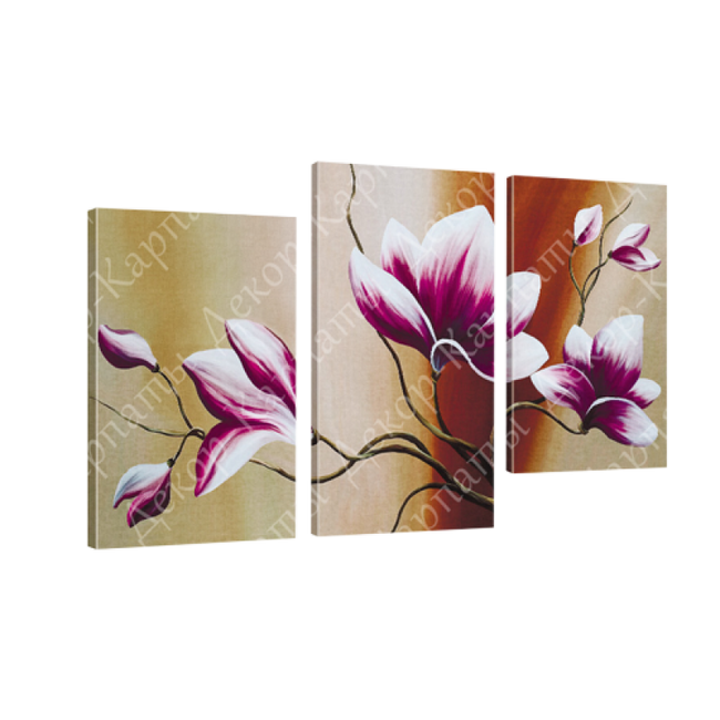 Картина модульна 3 частини Фіолетові квіти 53 х 100 см (8279-193)