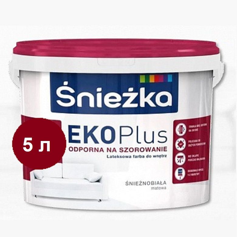 Краска латексная матовая Sniezka Eko Plus 5л (555444), Белый, Белый