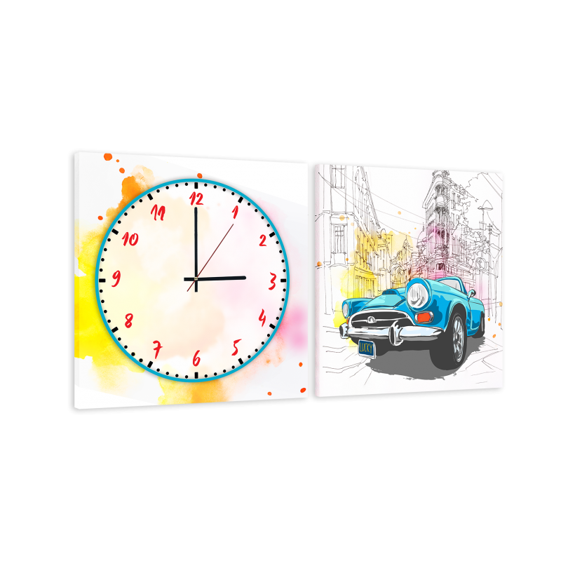 Часы модульная картина Синяя машина 29 см х 60 см (3867 - МС - 15)