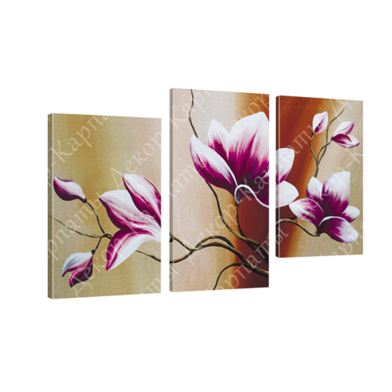 Картина модульная 3 части Фиолетовые цветы 53 х 100 см (8279-193)