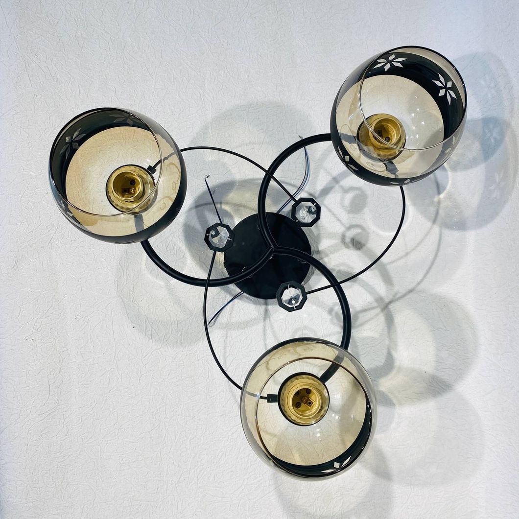 Люстра 3 лампы, белые в гостиную, спальню стекло в классическом стиле ХРОМ (XA1207B/3), Черный, Чорный-хром