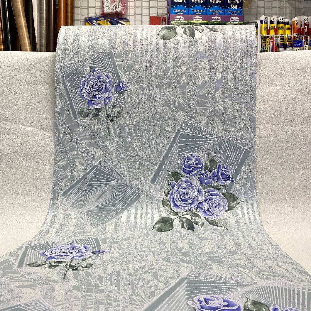 Шпалери акрилові на паперовій основі Слов'янські шпалери Garant В77,4 Троянда сіро-блакитні 0,53 х 10,05м (7099-04)