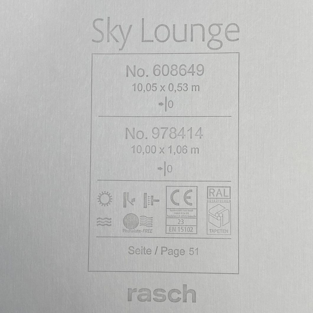 Шпалери вінілові на флізеліновій основі сіро-бежевий Rasch Sky Lounge 1,06 х 10,05м (978414)