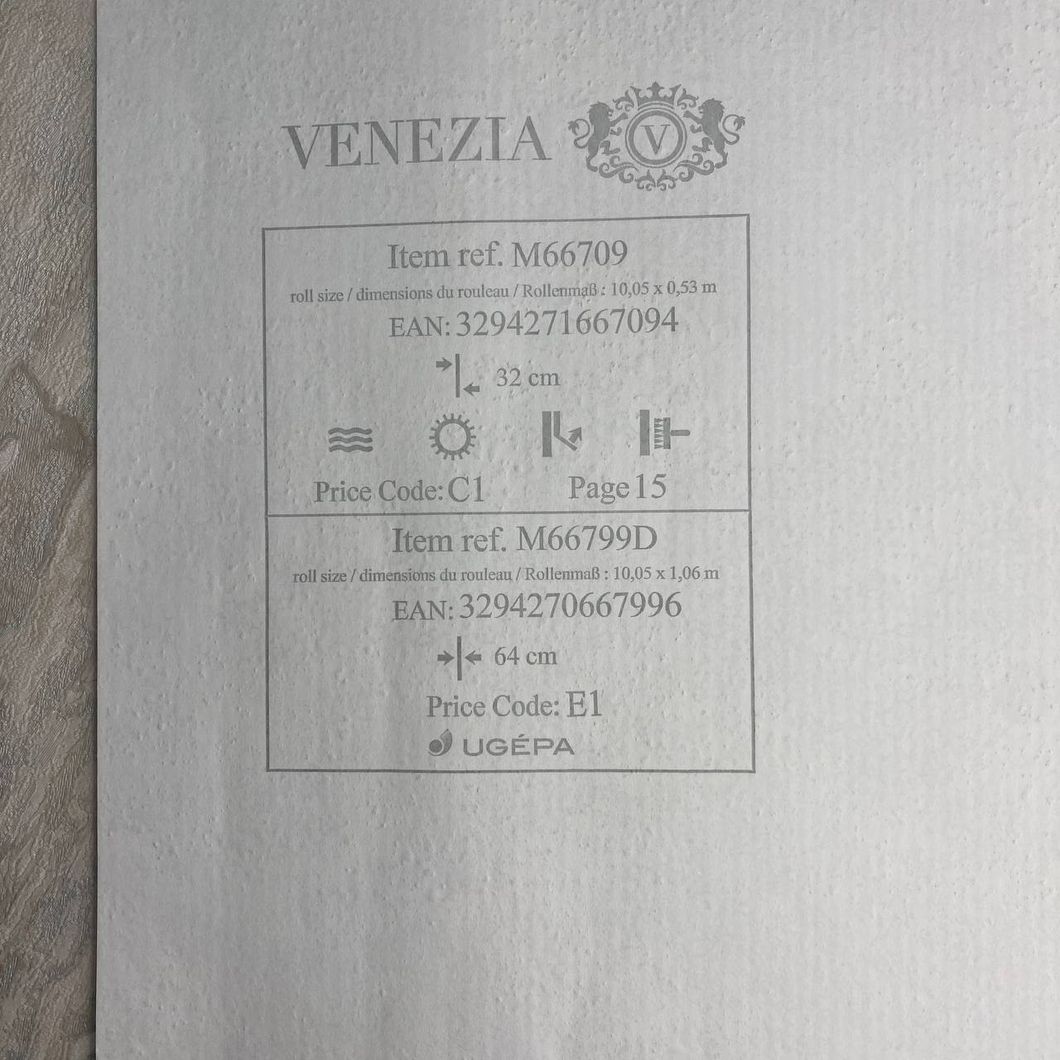 Шпалери вінілові на флізеліновій основі Сірі UGEPA Venezia 1,06 х 10,05м (M66799D)